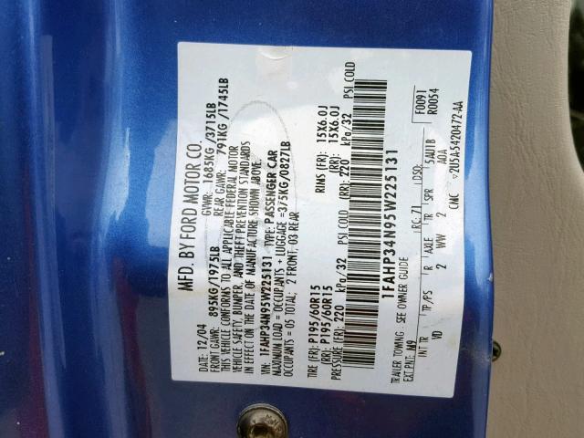 1FAHP34N95W225131 - 2005 FORD FOCUS ZX4 BLUE photo 10