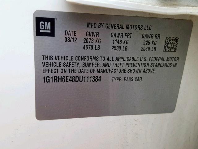 1G1RH6E48DU111384 - 2013 CHEVROLET VOLT WHITE photo 10