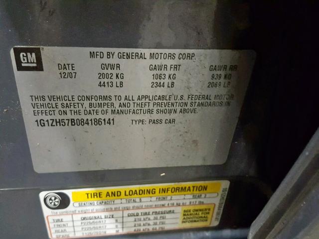 1G1ZH57B084186141 - 2008 CHEVROLET MALIBU 1LT GRAY photo 10