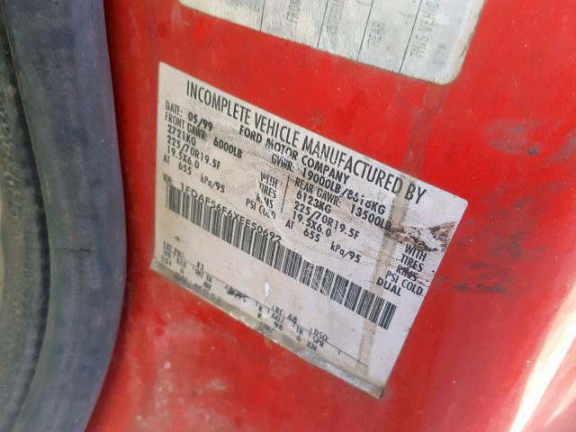 1FDAF56F6XEE50692 - 1999 FORD F550 SUPER RED photo 10