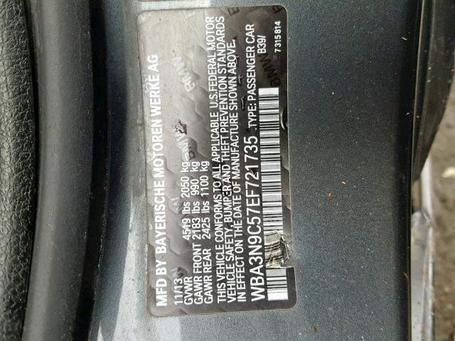 WBA3N9C57EF721735 - 2014 BMW 428 XI GRAY photo 10