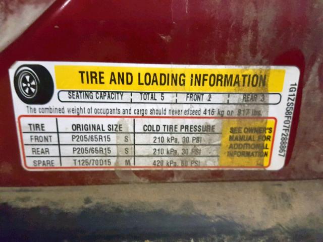 1G1ZS58F07F288867 - 2007 CHEVROLET MALIBU LS 栗色 照片 10