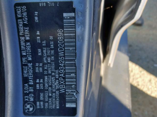 WBXPA93425WD20896 - 2005 BMW X3 3.0I GRAY photo 10