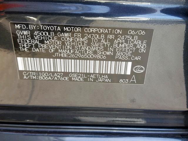 JTHBE262965009806 - 2006 LEXUS IS 350 BLACK photo 10