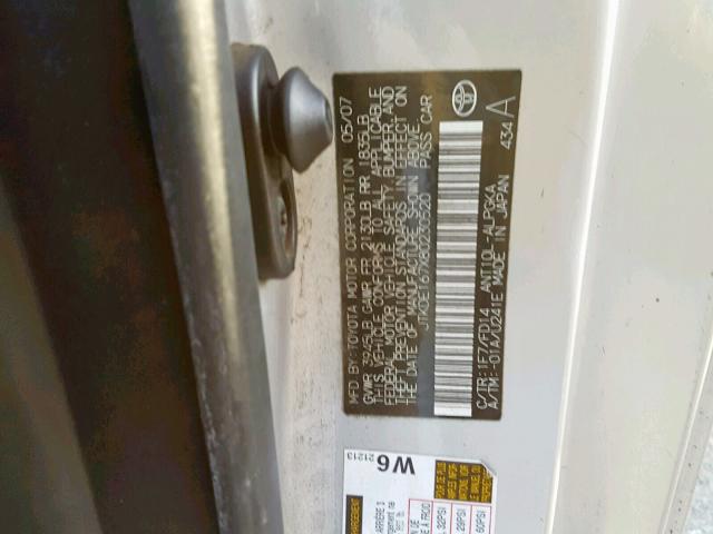 JTKDE167X80230520 - 2008 TOYOTA SCION TC ვერცხლისფერი ფოტო 10