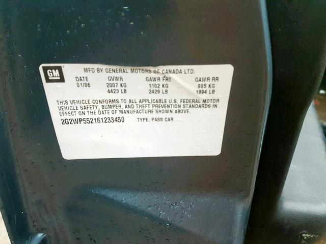 2G2WP552161233450 - 2006 PONTIAC GRAND PRIX BLUE photo 10