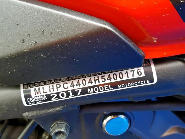 MLHPC4404H5400176 - 2017 HONDA CBR500 RA- RED photo 10