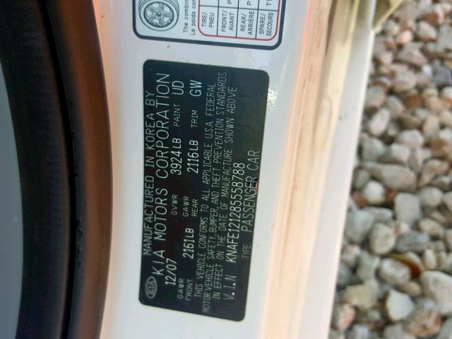 KNAFE121285558788 - 2008 KIA SPECTRA EX WHITE photo 10