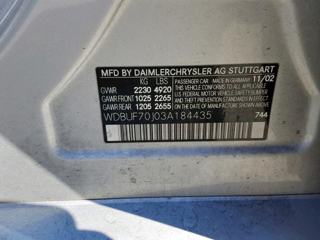 WDBUF70J03A184435 - 2003 MERCEDES-BENZ E 500 SILVER photo 10