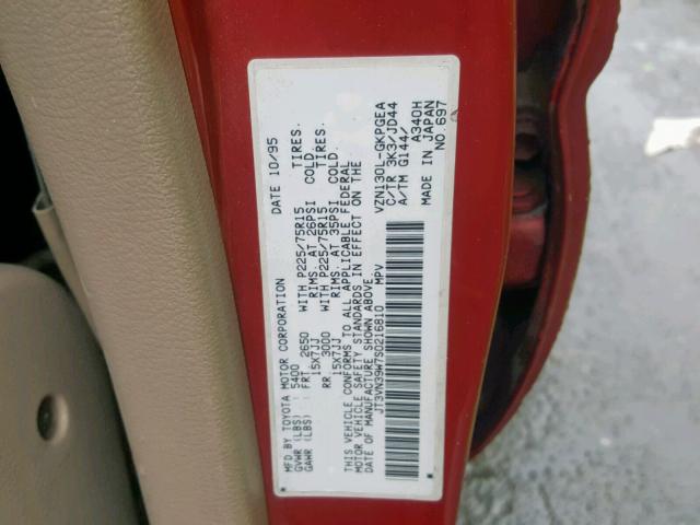 JT3VN39W7S0216810 - 1995 TOYOTA 4RUNNER VN RED photo 10