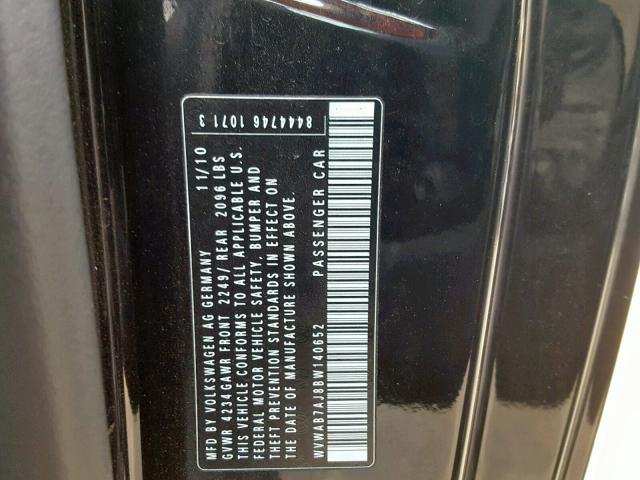 WVWAB7AJ8BW140652 - 2011 VOLKSWAGEN GOLF 黑色 照片 10