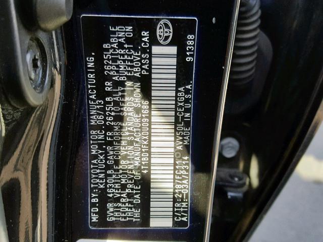 4T1BD1FKXDU091686 - 2013 TOYOTA CAMRY HYBR BLACK photo 10