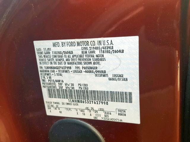 1LNHM86S32Y627998 - 2002 LINCOLN LS MAROON photo 10