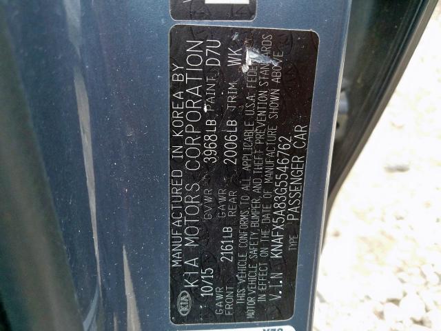 KNAFX5A83G5546762 - 2016 KIA FORTE EX  photo 10