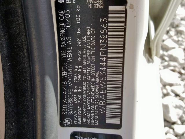 WBAEW53444PN32863 - 2004 BMW 330 XI WHITE photo 10