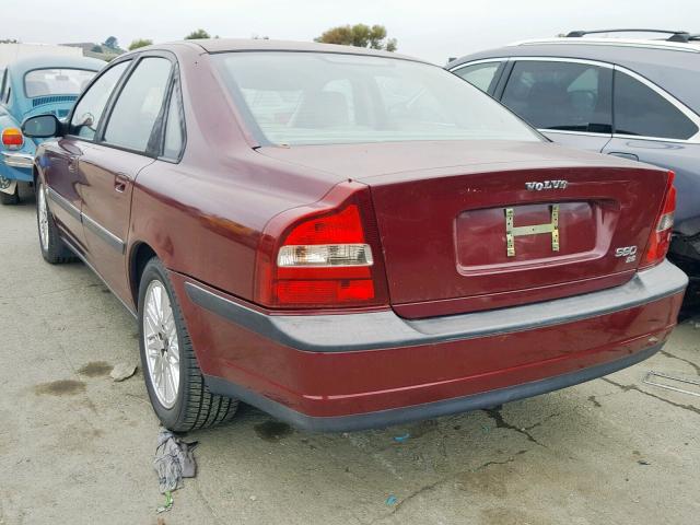 YV1TS94D911152518 - 2001 VOLVO S80 BURGUNDY photo 3