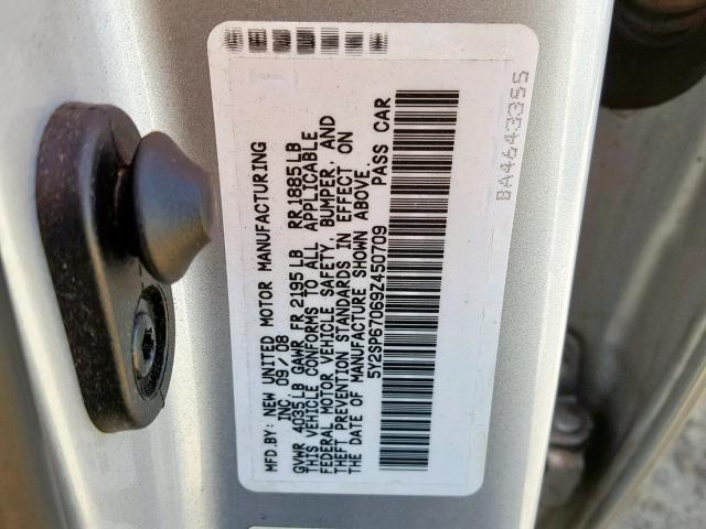 5Y2SP67069Z450709 - 2009 PONTIAC VIBE SILVER photo 10