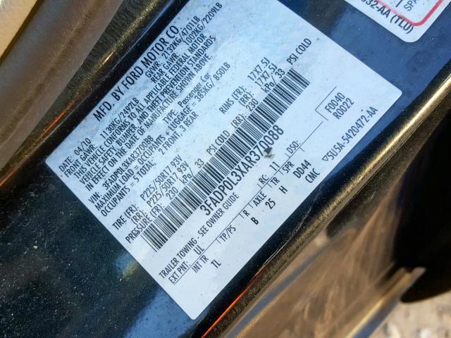 3FADP0L3XAR370088 - 2010 FORD FUSION HYB BLACK photo 10