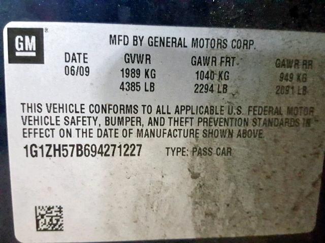 1G1ZH57B694271227 - 2009 CHEVROLET MALIBU 1LT 蓝色 照片 10