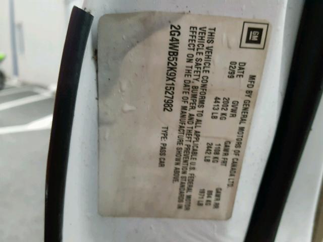 2G4WB52K9X1527982 - 1999 BUICK REGAL LS WHITE photo 10