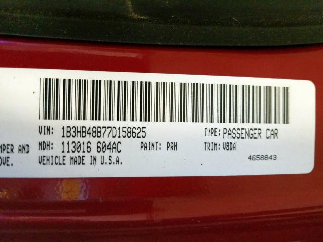 1B3HB48B77D158625 - 2007 DODGE CALIBER SX RED photo 10