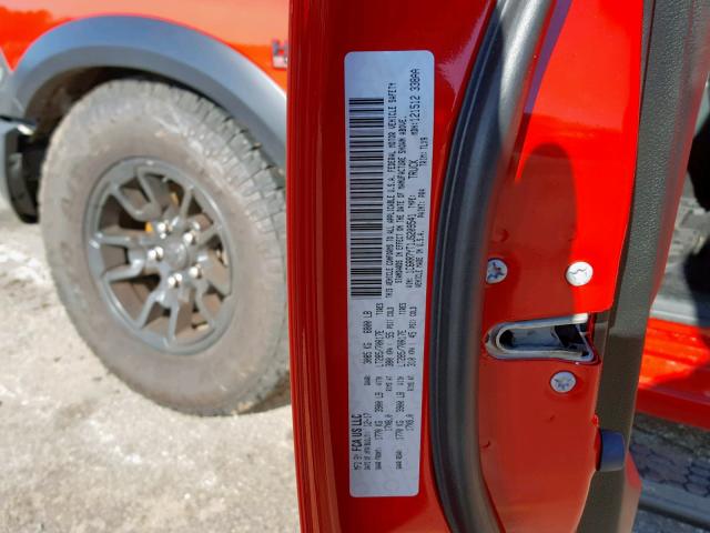 1C6RR7YT1JS209541 - 2018 RAM 1500 REBEL წითელი ფოტო 10