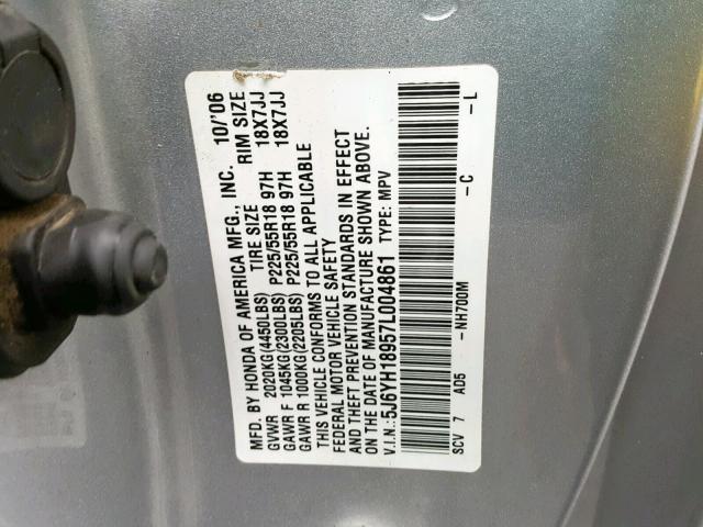 5J6YH18957L004861 - 2007 HONDA ELEMENT SC SILVER photo 10