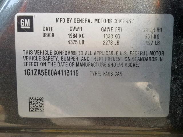 1G1ZA5E00A4113119 - 2010 CHEVROLET MALIBU LS 灰色 照片 10