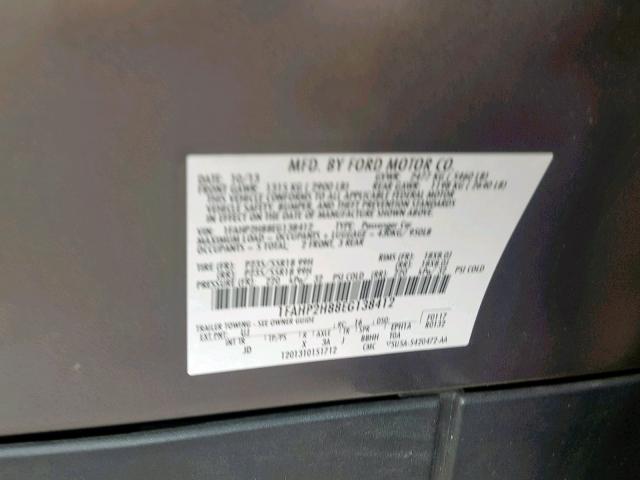 1FAHP2H88EG138412 - 2014 FORD TAURUS SEL GRAY photo 10