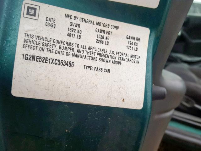 1G2NE52E1XC563486 - 1999 PONTIAC GRAND AM S TURQUOISE photo 10