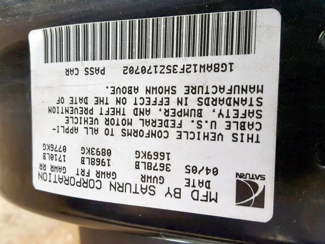 1G8AW12F35Z170702 - 2005 SATURN ION LEVEL 银色 照片 10