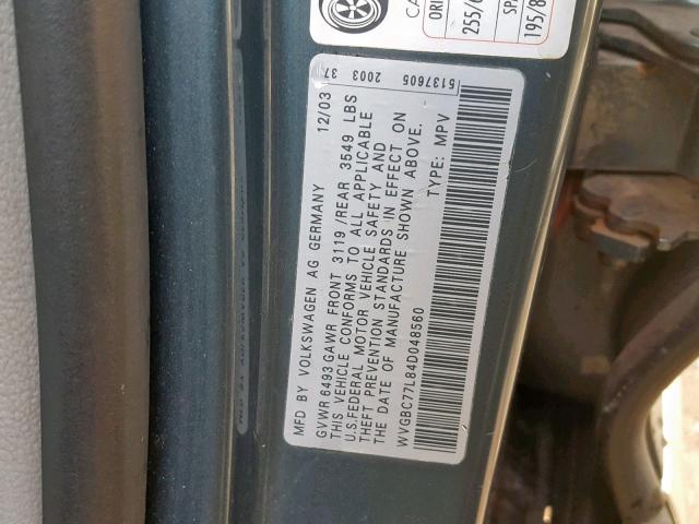 WVGBC77L84D048560 - 2004 VOLKSWAGEN TOUAREG 3. GRAY photo 10