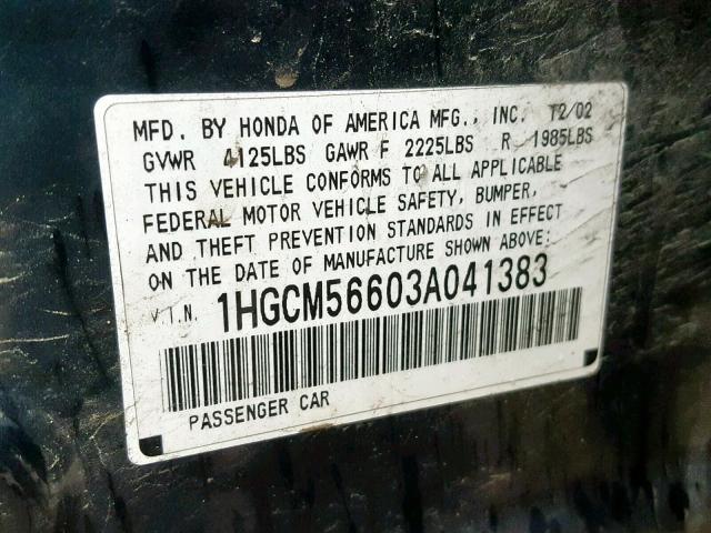 1HGCM56603A041383 - 2003 HONDA ACCORD EX CHARCOAL photo 10