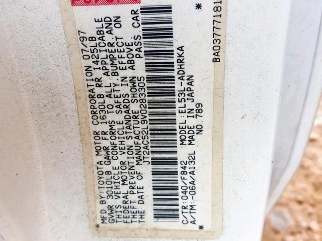 JT2AC52L9V0283305 - 1997 TOYOTA TERCEL CE WHITE photo 10