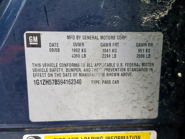 1G1ZH57B594162340 - 2009 CHEVROLET MALIBU 1LT 蓝色 照片 10