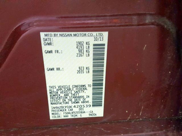 1N4AZ0CP1DC420539 - 2013 NISSAN LEAF S RED photo 10