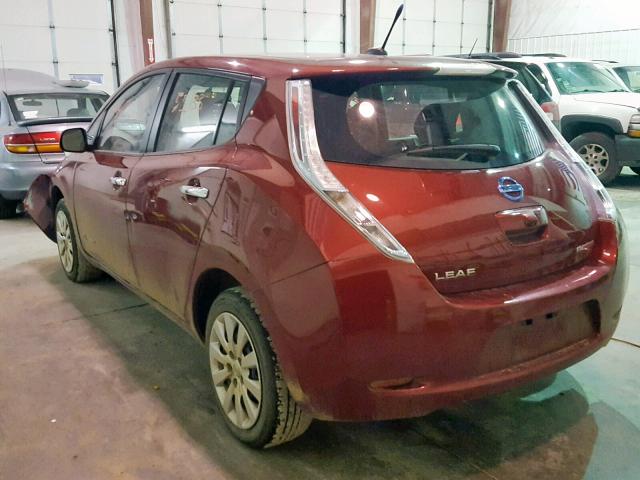 1N4AZ0CP1DC420539 - 2013 NISSAN LEAF S RED photo 3