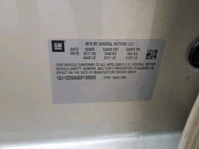 1G11C5SA6GF136650 - 2016 CHEVROLET MALIBU LIM 米色 照片 10