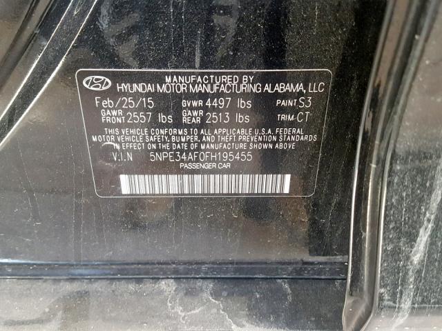 5NPE34AF0FH195455 - 2015 HYUNDAI SONATA SPO BLACK photo 10