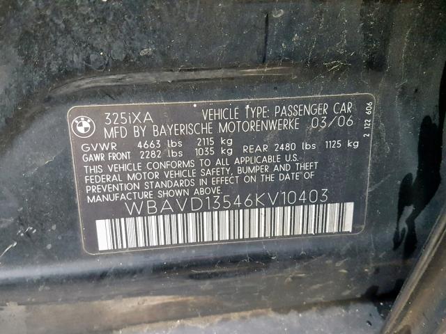 WBAVD13546KV10403 - 2006 BMW 3 SERIES BLACK photo 10