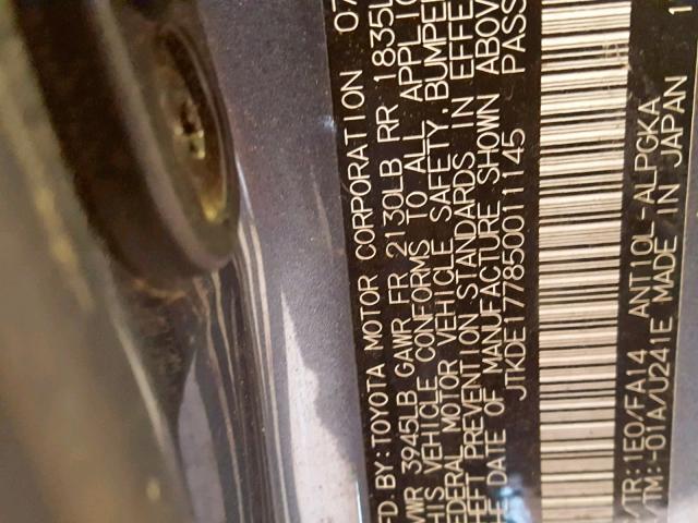 JTKDE177850011145 - 2005 TOYOTA SCION TC ნაცრისფერი ფოტო 10