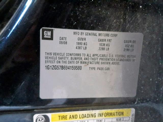 1G1ZG57B694159580 - 2009 CHEVROLET MALIBU LS Gris foto 10