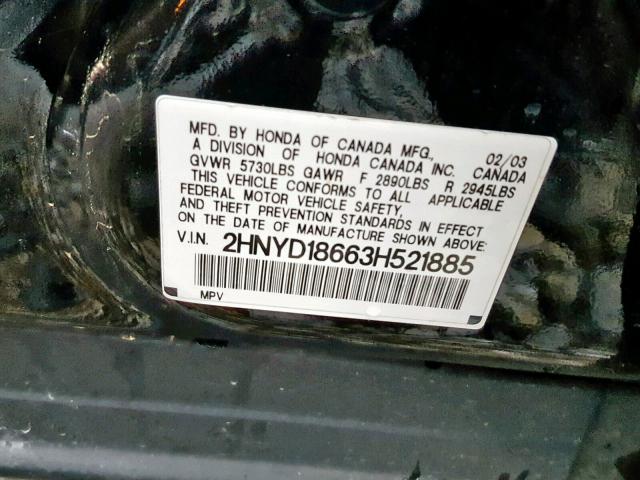 2HNYD18663H521885 - 2003 ACURA MDX TOURIN BLACK photo 10