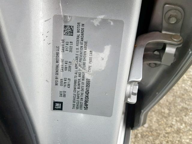 1G4PR5SK4D4105697 - 2013 BUICK VERANO CON SILVER photo 10