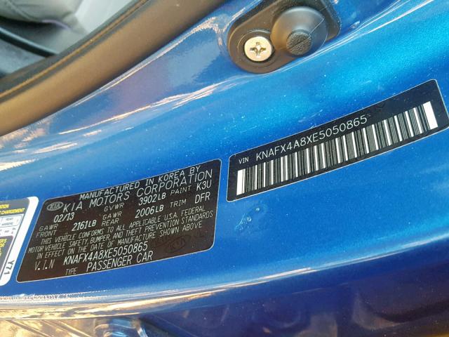 KNAFX4A8XE5050865 - 2014 KIA FORTE EX BLUE photo 10