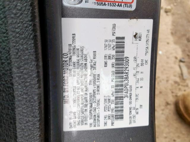 3FADP0L38AR293009 - 2010 FORD FUSION HYB GRAY photo 10