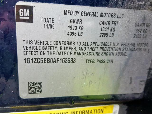 1G1ZC5EB0AF163583 - 2010 CHEVROLET MALIBU 1LT BLUE photo 10