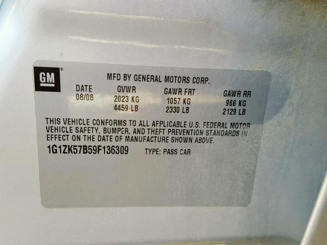 1G1ZK57B59F136309 - 2009 CHEVROLET MALIBU LTZ SILVER photo 10