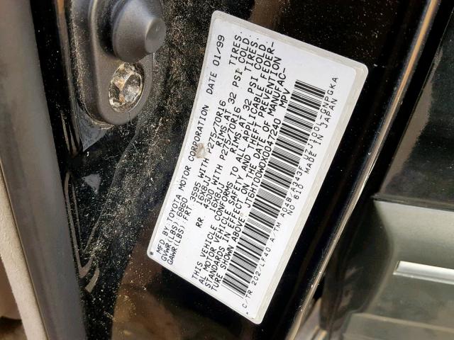 JT6HT00W0X0047240 - 1999 LEXUS LX 470 BLACK photo 10