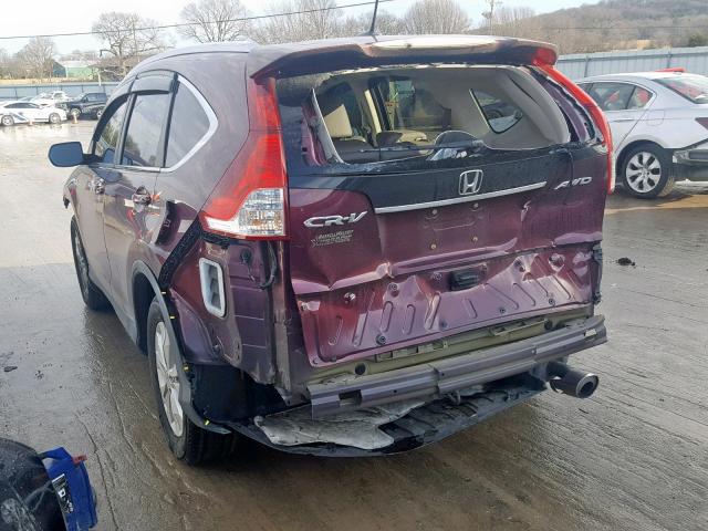 5J6RM4H78DL012903 - 2013 HONDA CR-V EXL MAROON photo 3